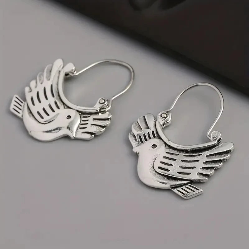 Boho Bird-Inspired Drop Earrings – Silver-Tone