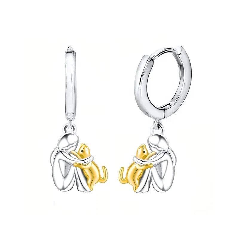 Silver & Gold Two-Tone Cat Omhelzing Earrings