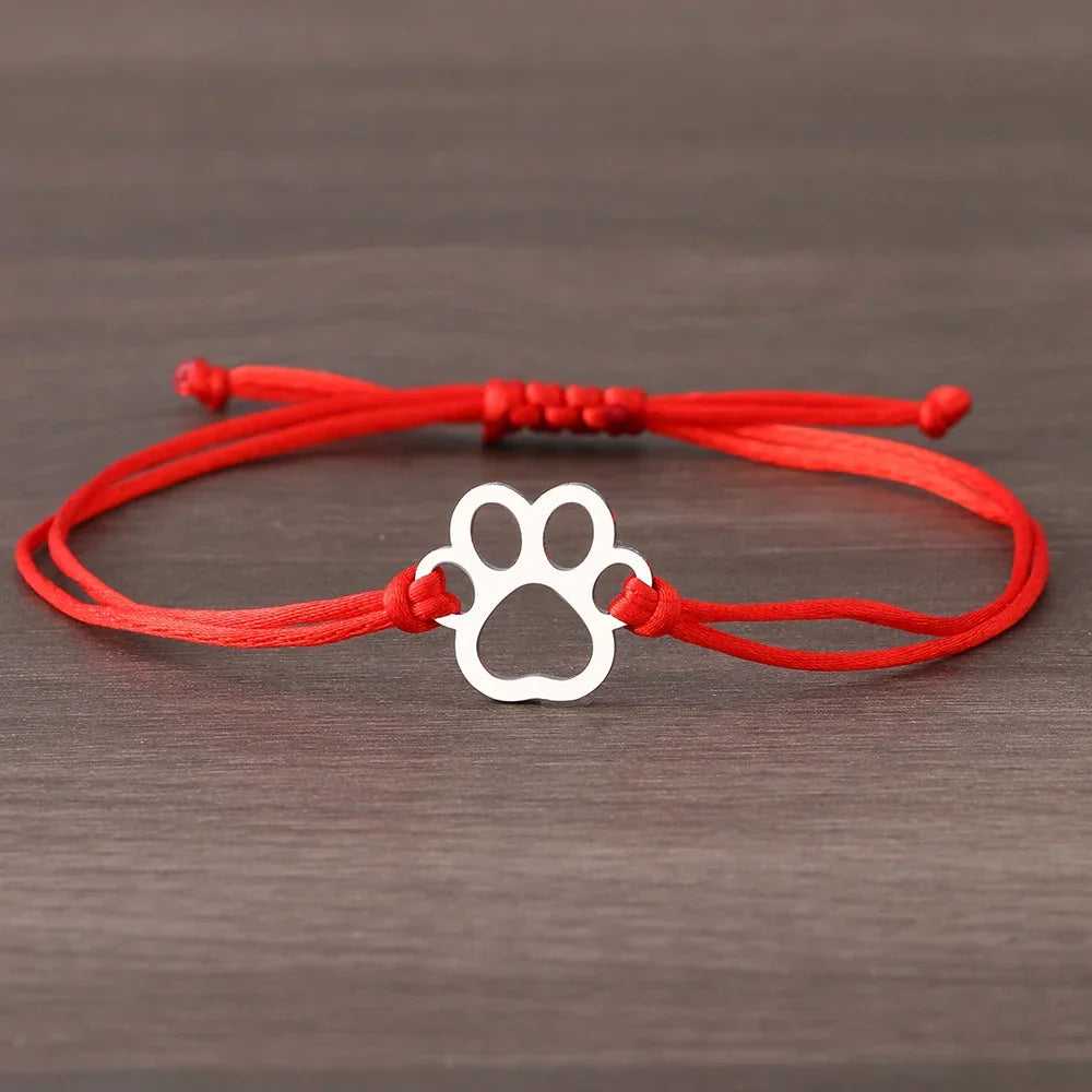 Paw Print Koord Bracelet – Verstelbaar Black & Rood Design