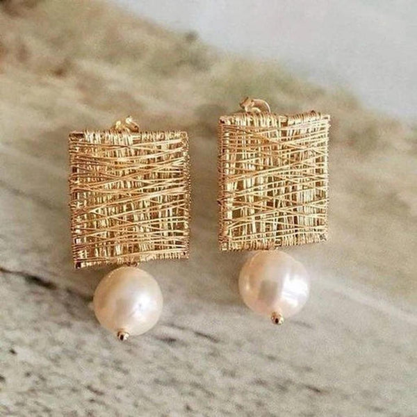 Vintage Golden Wire Pearl Earrings