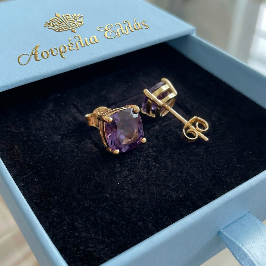 Square Amethyst Earrings | Gold