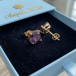 Square Amethyst Earrings | Gold