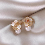 White Camellia Daisy Drop Earrings