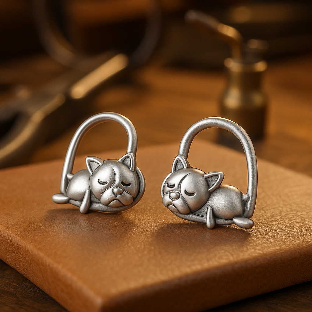 925 Silver Slapende Puppy Stud Earrings