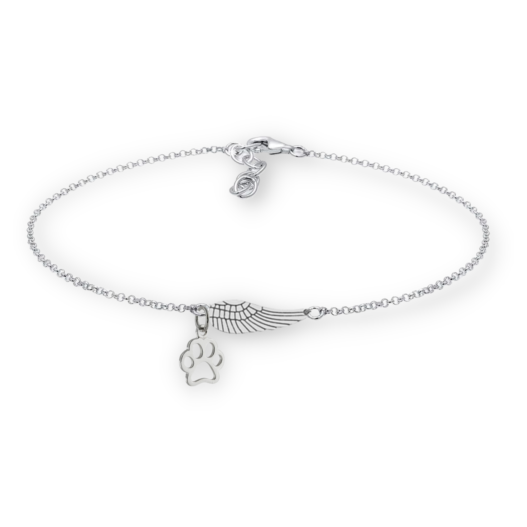 Silver Memorial Bracelet with Engelenvleugel & Paw Print | Handmade
