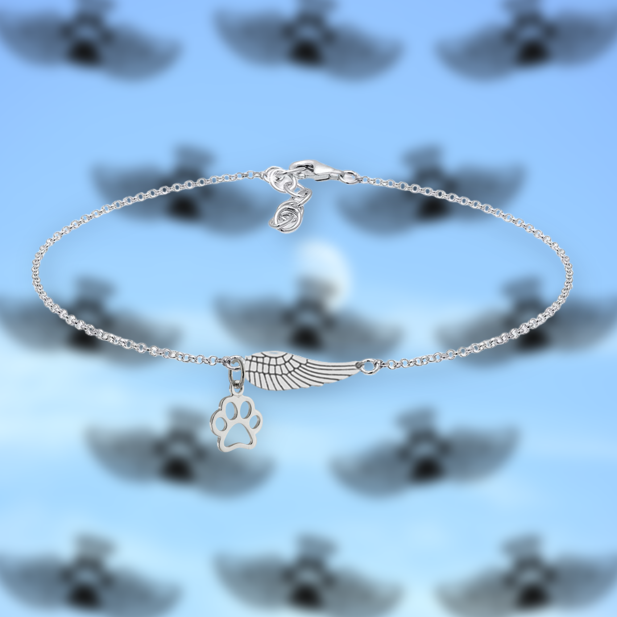 Silver Memorial Bracelet with Engelenvleugel & Paw Print | Handmade