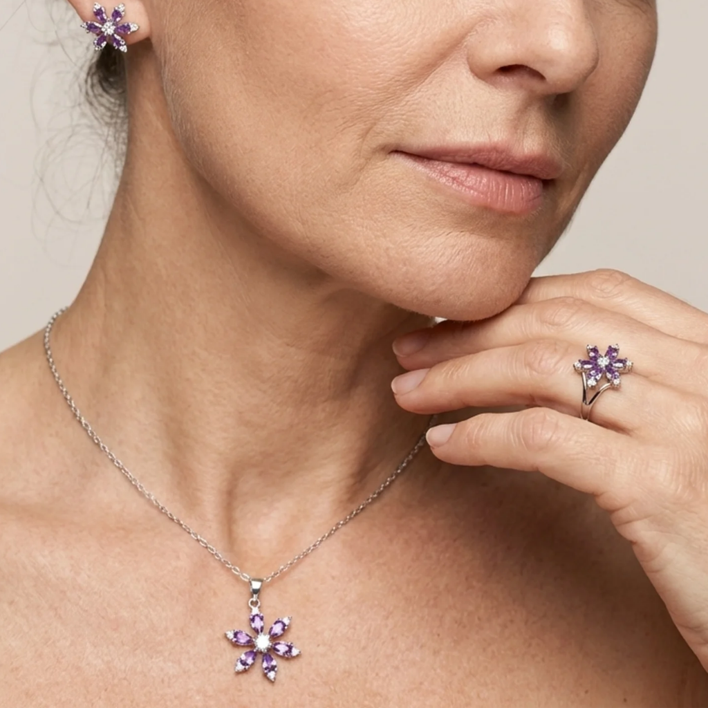 Amethyst Jewelry Set | White Gold