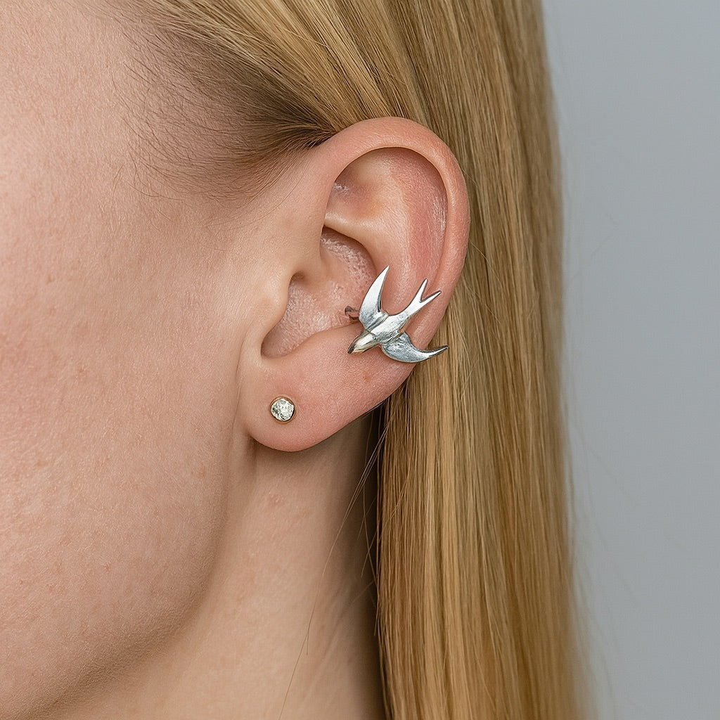 Silver Swallow Bird Clip-On Earrings