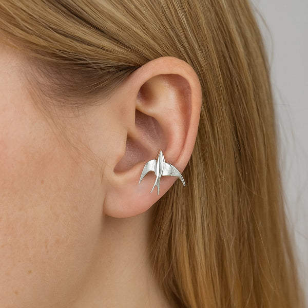 Silver Swallow Bird Clip-On Earrings