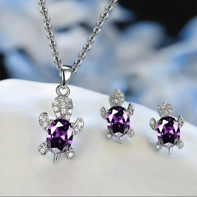 Sea Turtle Necklace & Matching Earrings Set