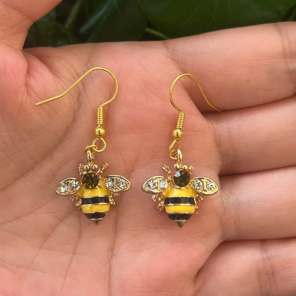 Gold Bee & Honeycomb Crystal Earrings
