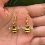 Gold Bee & Honeycomb Crystal Earrings