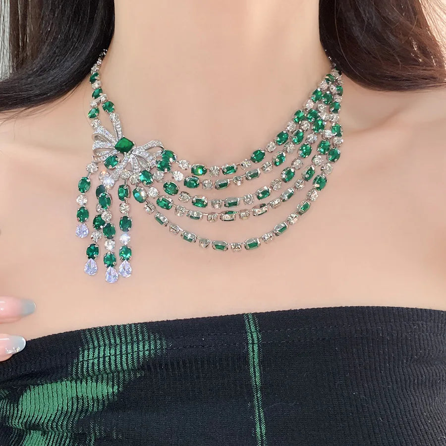 Vintage Bow & Crystal Pendant Necklace