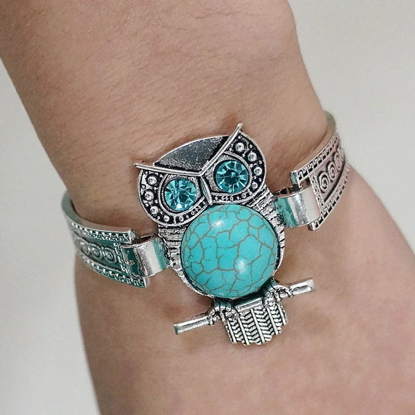 Vintage Owl Turquoise Bedelarmband