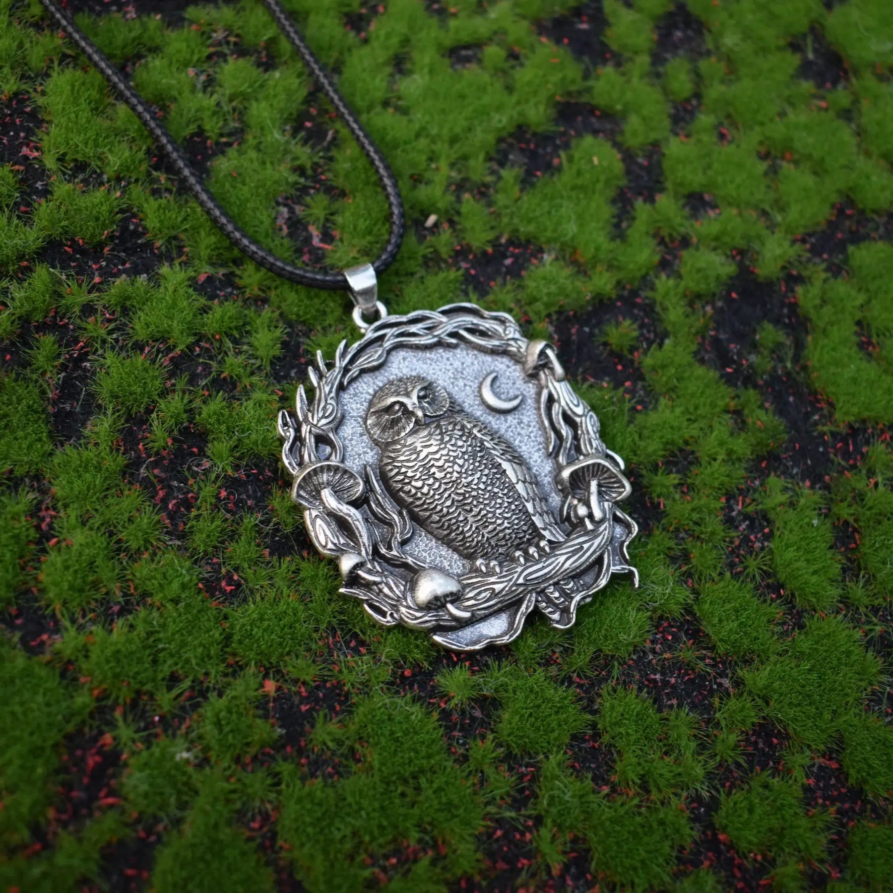 Mystic Owl, Moon & Mushroom Pendant Necklace
