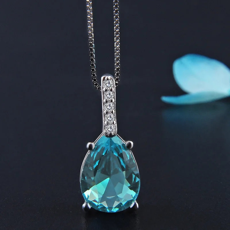 Sterling Silver Blue Waterdrop Pendant Necklace