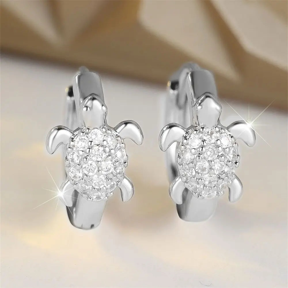 Sea Turtle Earrings with Sparkling Zirconia