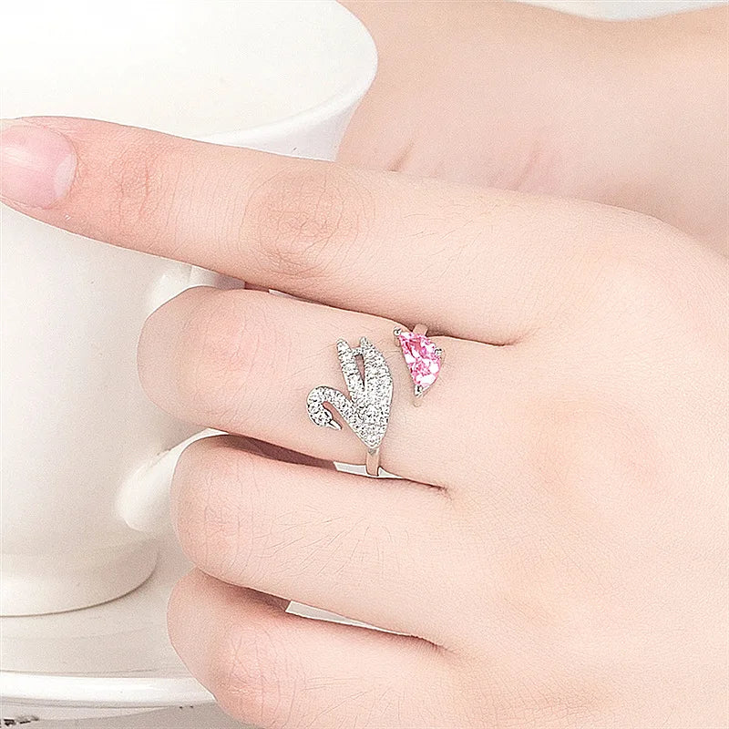 Swan Crystal Ring — Adjustable Rose Gold