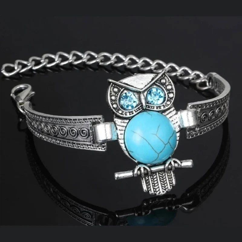 Vintage Owl Turquoise Bedelarmband