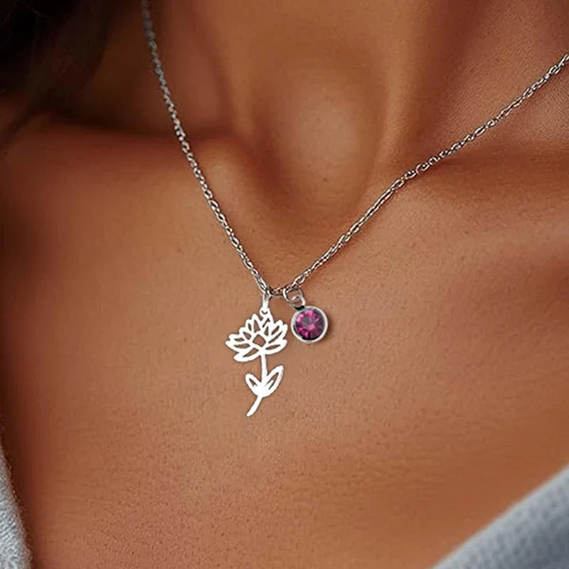 Personalized Birthstone & Birth Flower Necklace