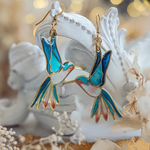 Gracieuse Hummingbird Blue Enamel Earrings