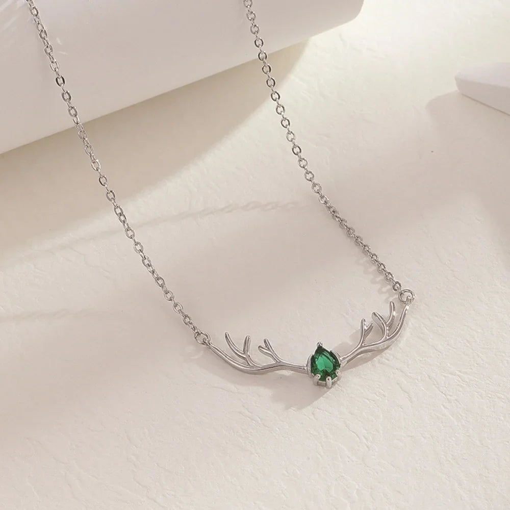 Antler Necklace with Delicate Heart Charm