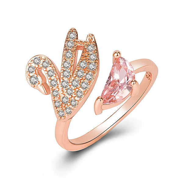 Swan Crystal Ring — Adjustable Rose Gold