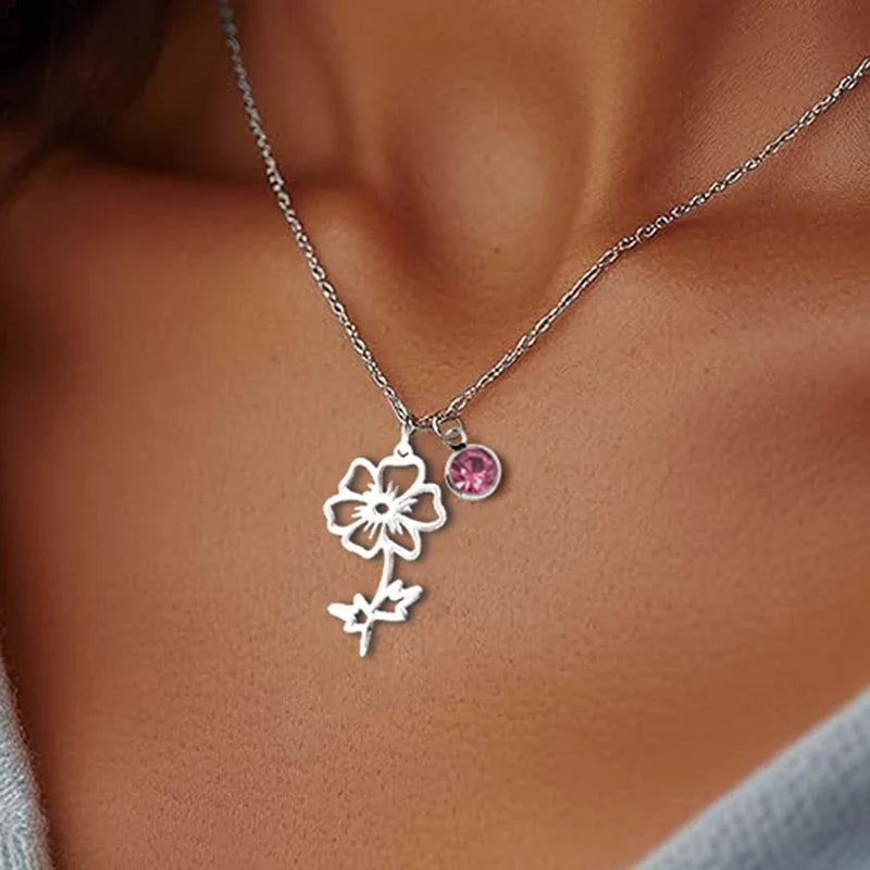 Personalized Birthstone & Birth Flower Necklace