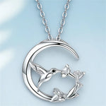 Moon & Bird Vintage Silver Pendant Necklace