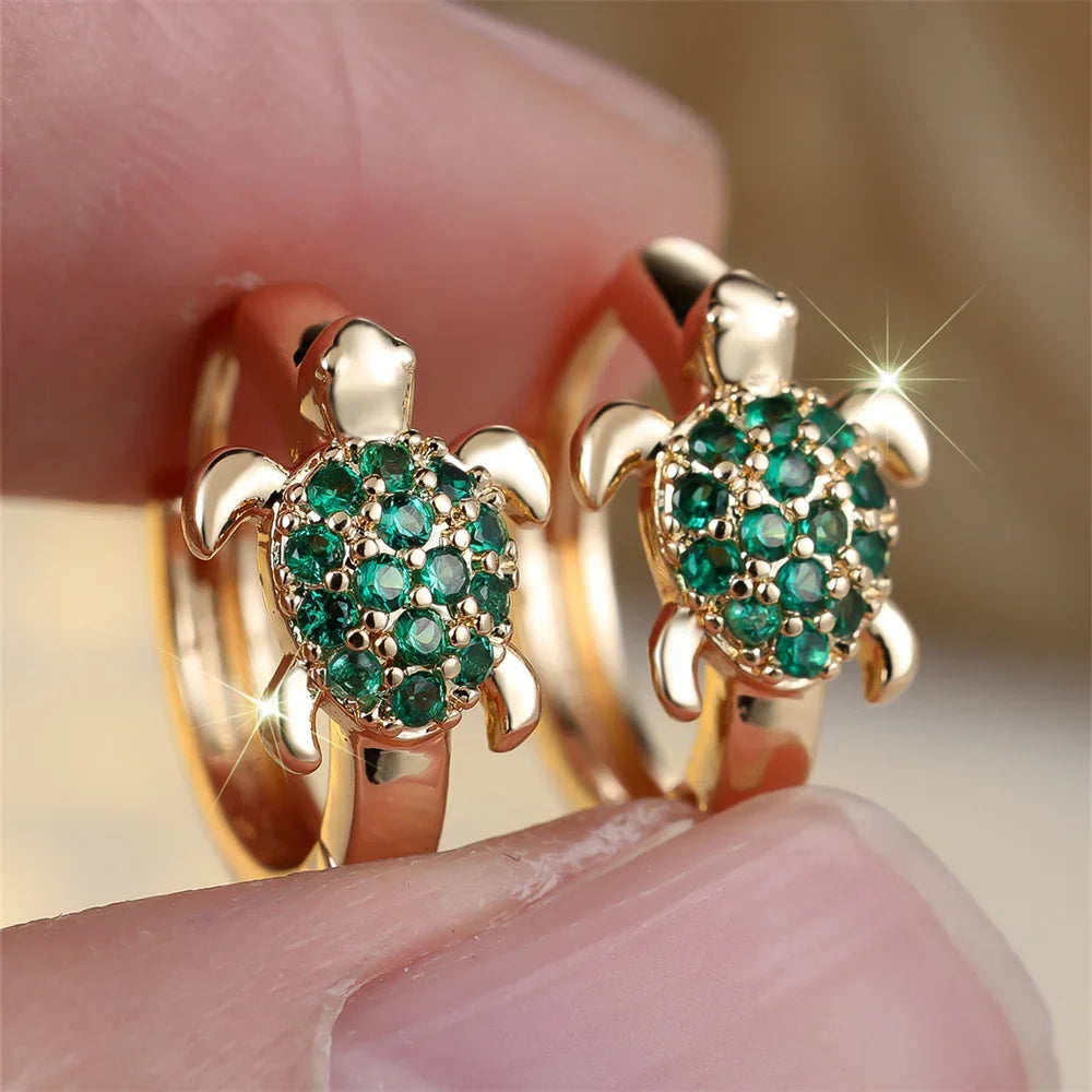 Sea Turtle Earrings with Sparkling Zirconia