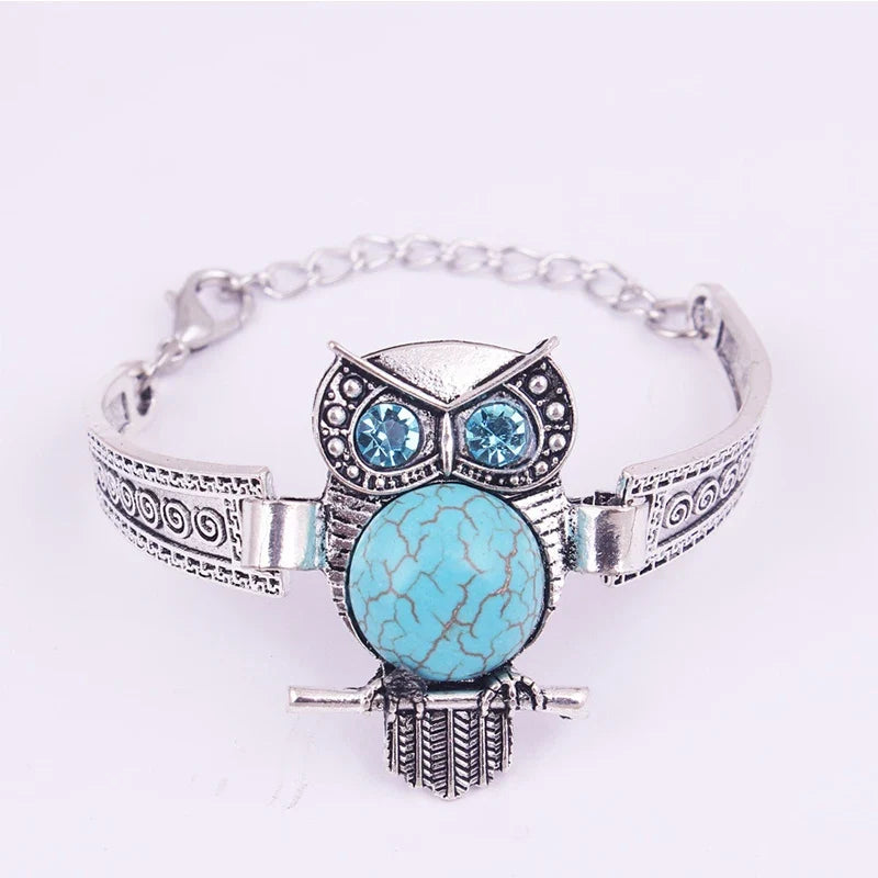 Vintage Owl Turquoise Bedelarmband