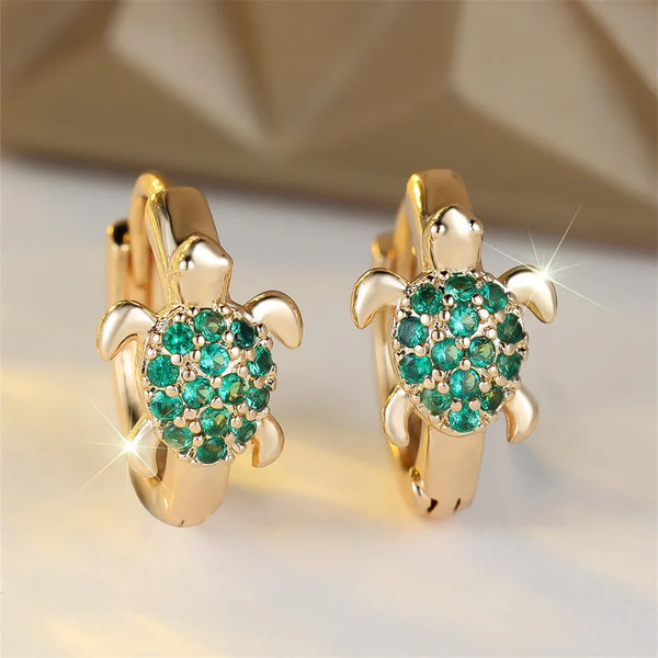 Sea Turtle Earrings with Sparkling Zirconia