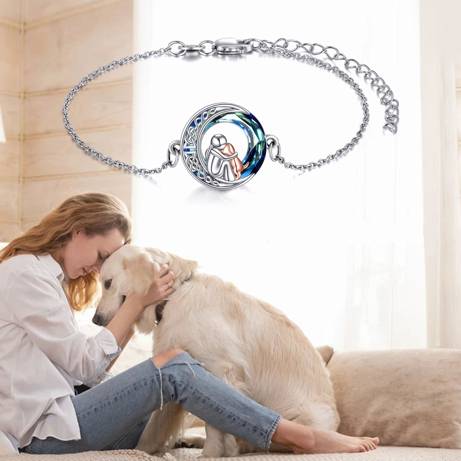 Adjustable Dog Charm Bracelet of Sterling Silver