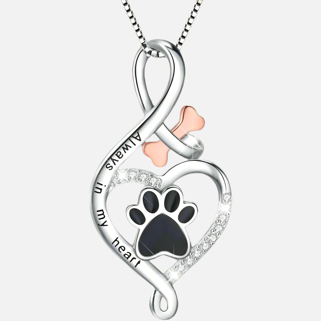 Happy Paw Necklace with Heart, Bone & Infinity Pendant