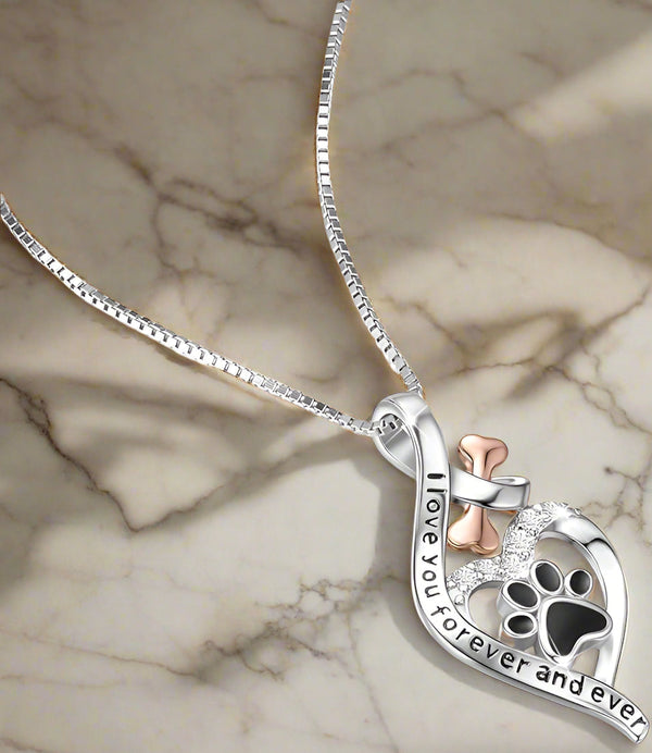 Happy Paw Necklace with Heart, Bone & Infinity Pendant