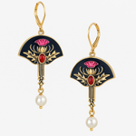 Boho Earrings with Pearl & Red Crystal