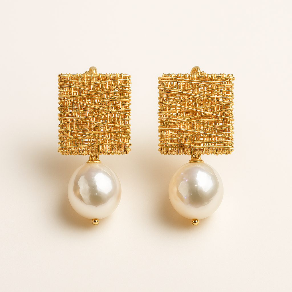 Vintage Gold Wire with Pearl Earrings