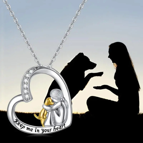 925 Sterling Silver Heart & Dog Necklace with Zirconia
