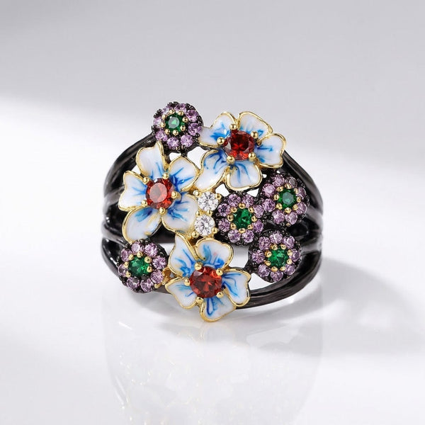 Colourful Enamel Flower Garden Ring