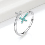 Double Cross Turquoise & Silver Ring — (Adjustable)