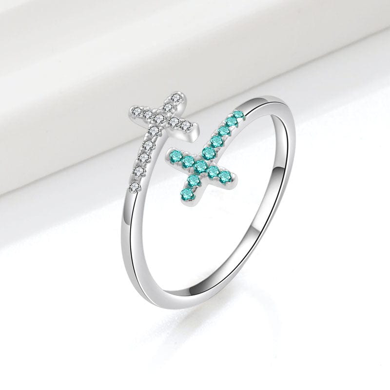 Double Cross Turquoise & Silver Ring — (Adjustable)