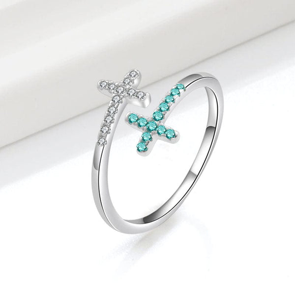 Double Cross Turquoise & Silver Ring — (Adjustable)