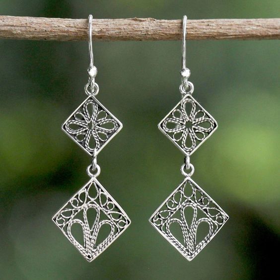 Vintage Drop Mandala Silver Earrings