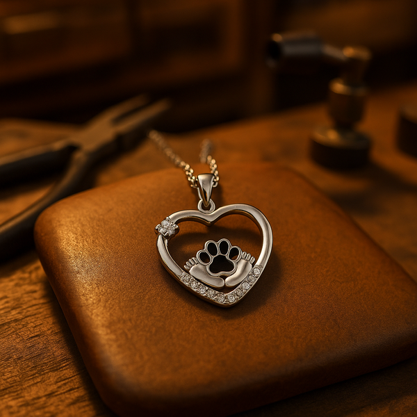 Little Feet Dog Paw Print Necklace with Zirconia