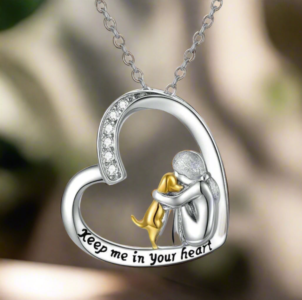 925 Sterling Silver Heart & Dog Necklace with Zirconia