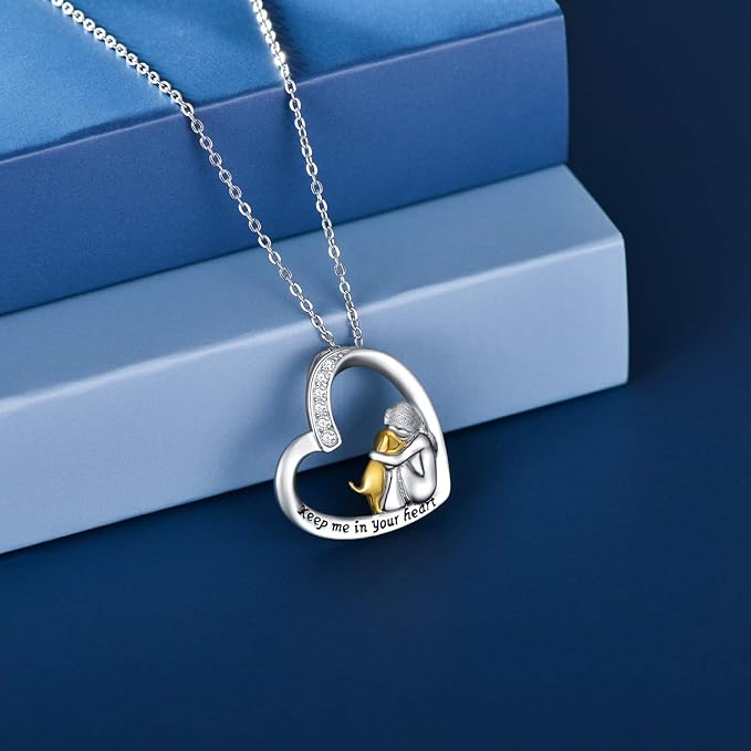 925 Sterling Silver Heart & Dog Necklace with Zirconia
