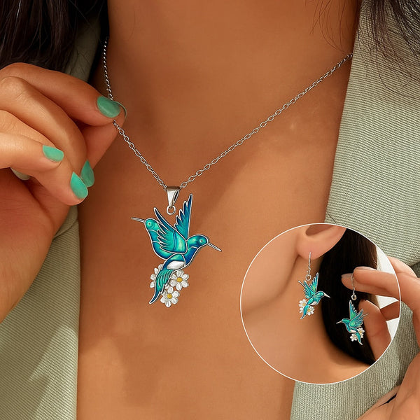 Hummingbird Necklace with Matching Earrings