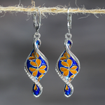Vintage Hand-Painted Earrings in Silver