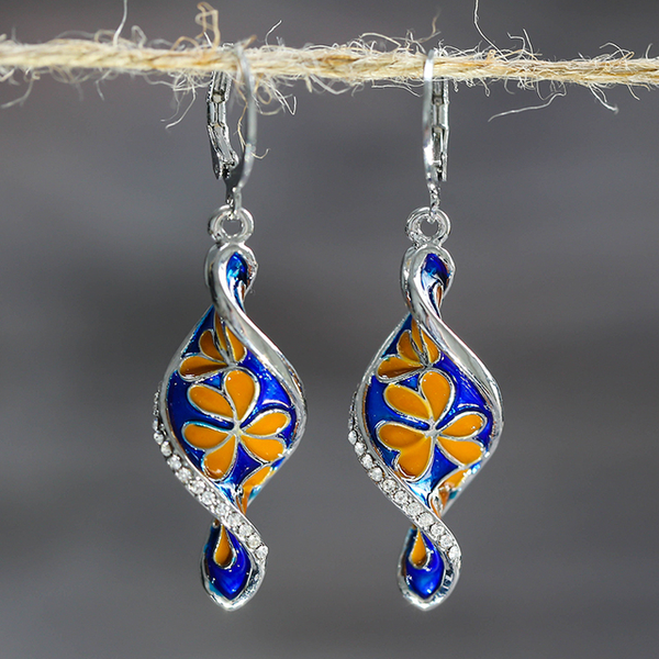 Vintage Hand-Painted Earrings in Silver