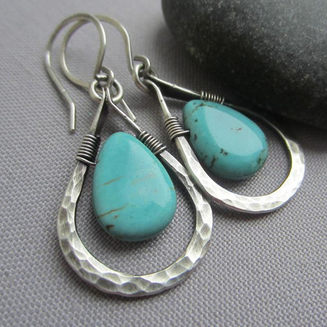 Natural Turkoois Stone Earrings in Silver